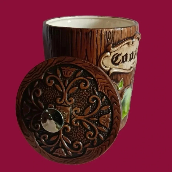 -Treasure craft cookie jar cylinder apples and leaves brown and green - Picture 4 of 9